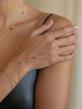 Goldish Vine Hand Chain Bracelet, Moonstone